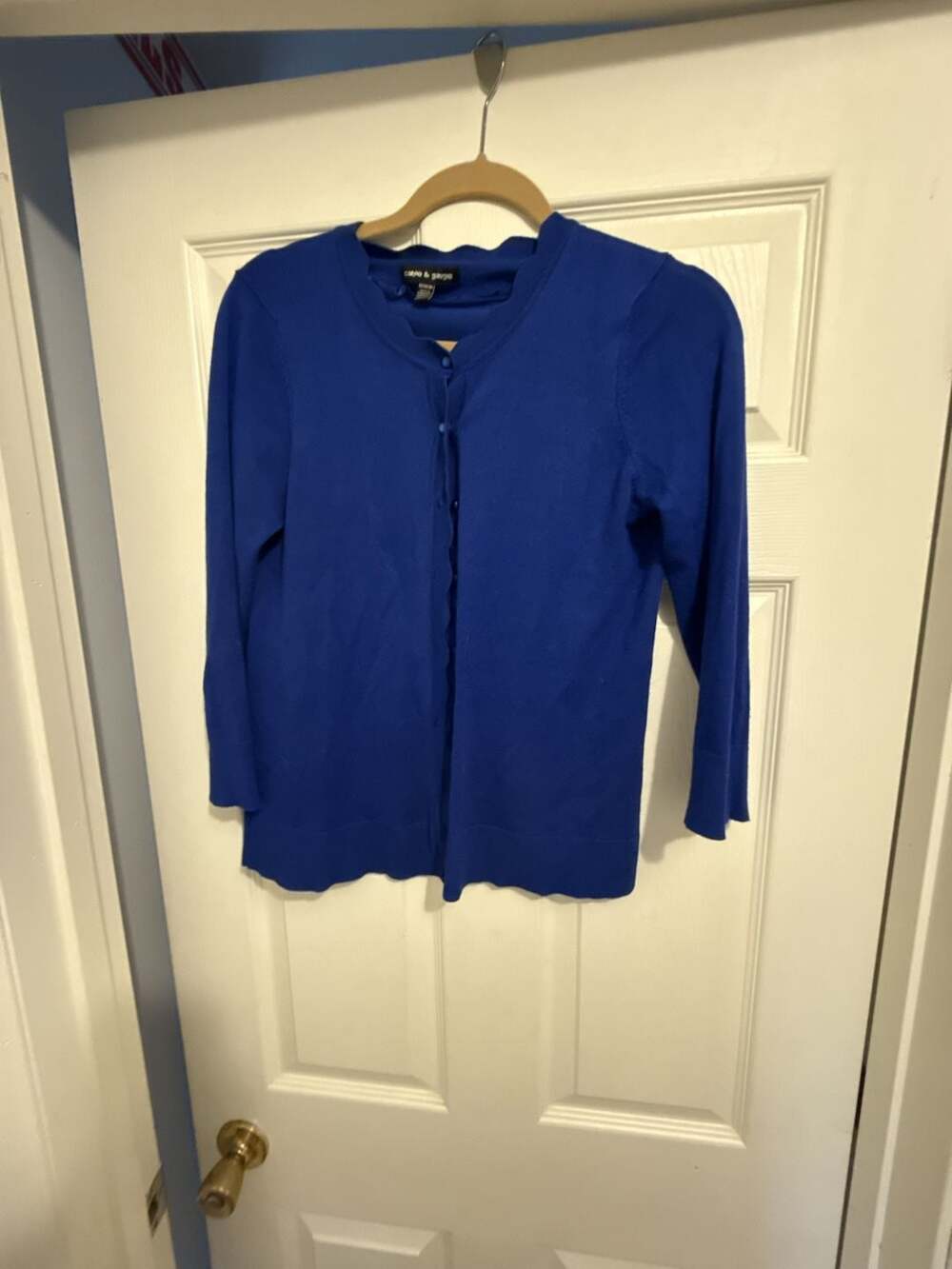 Cable & Gauge Royal Blue Scalloped Neck Button Front Cardigan Sweater Medium